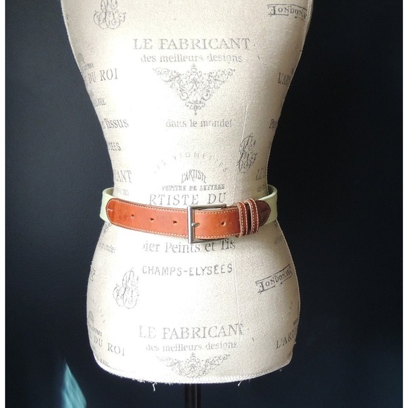 Vintage Andrea D\'Amico Spring Green Brown Leather Belt with Brass Buckle Small main image 8